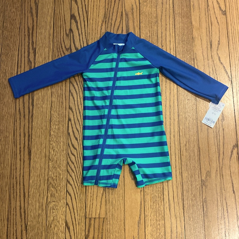 Carter’s Kelly green and blue stripe baby full length rash-guard.